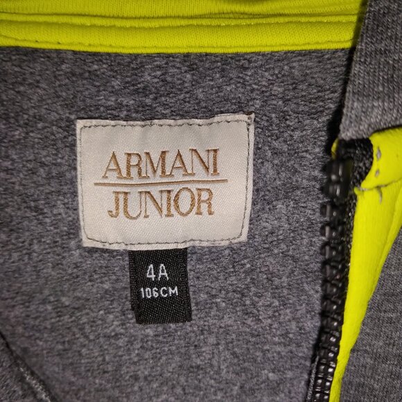 Armani gray zip pullover with lime green hood and side zippers - Picture 2 of 6
